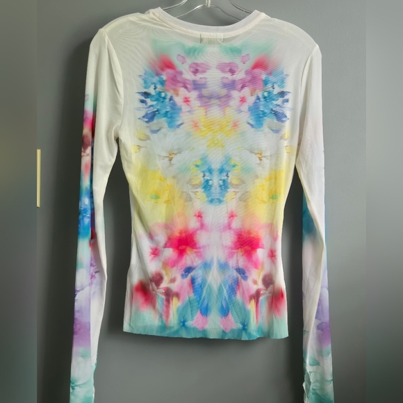 NWT AFRM Pink & Blue Print Mesh Long Sleeve Top,  MEDIUM - Picture 7 of 7